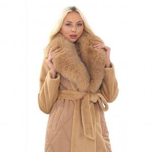 Дамско палто със сваляща се яка от лисица