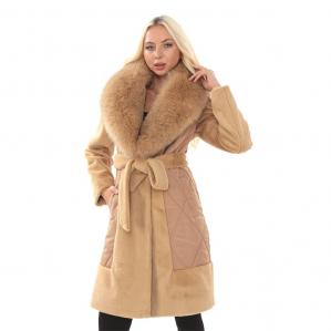 Дамско палто със сваляща се яка от лисица
