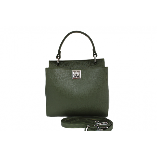 Дамска чанта  естествена кожа цвят маслено зелен код:200147