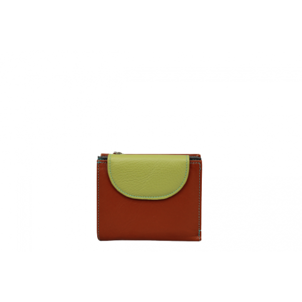 Дамски портфейл от естествена кожа  цвят оранжево/зелен  код:90038