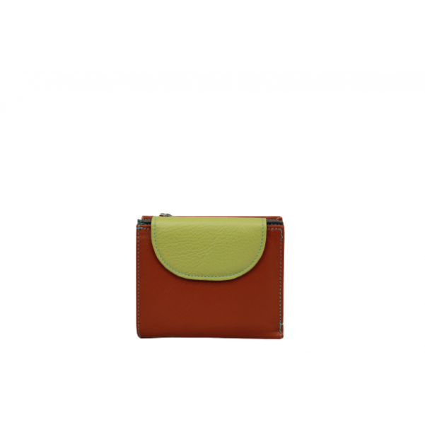 Дамски портфейл от естествена кожа  цвят оранжево/зелен  код:90038