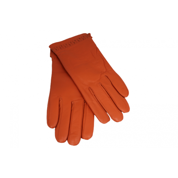 Дамска ръкавици от естествена кожа цвят оранж код:90055