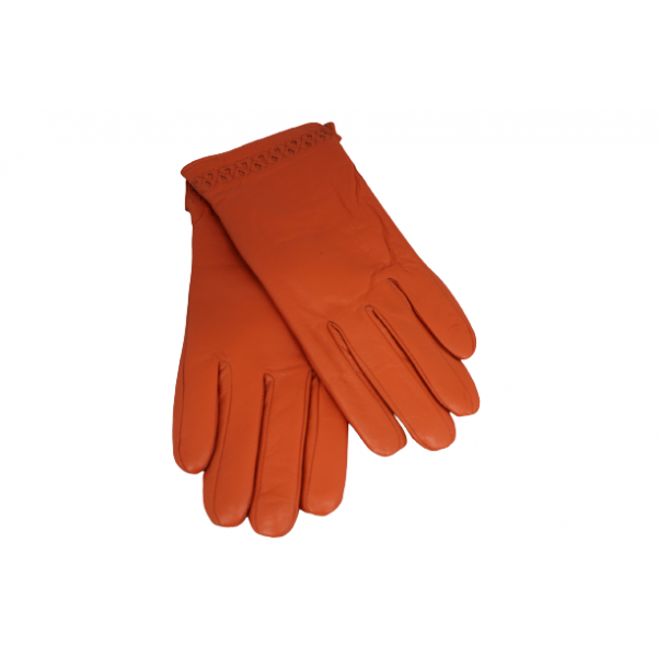 Дамска ръкавици от естествена кожа цвят оранж код:90055
