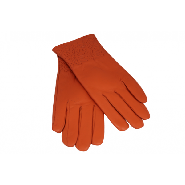 Дамска ръкавици от естествена кожа цвят оранж код:90053