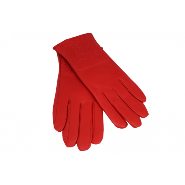 Дамска ръкавици от естествена кожа цвят червен код:90053