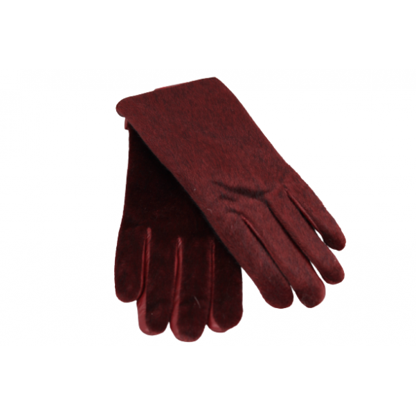 Дамски ръкавици от естествена кожа с естествен косъм цвят бордо