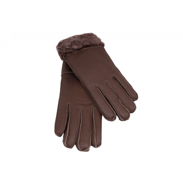 Дамски ръкавици от естествена агнешка вълна цвят кафяв