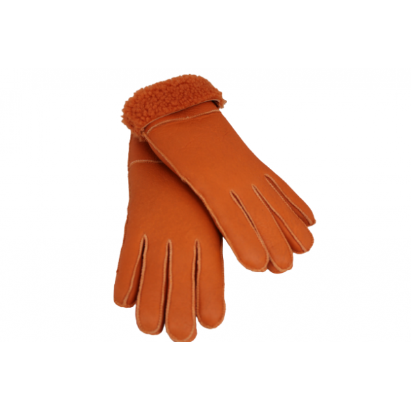 Дамски ръкавици от естествена агнешка вълна цвят портокал