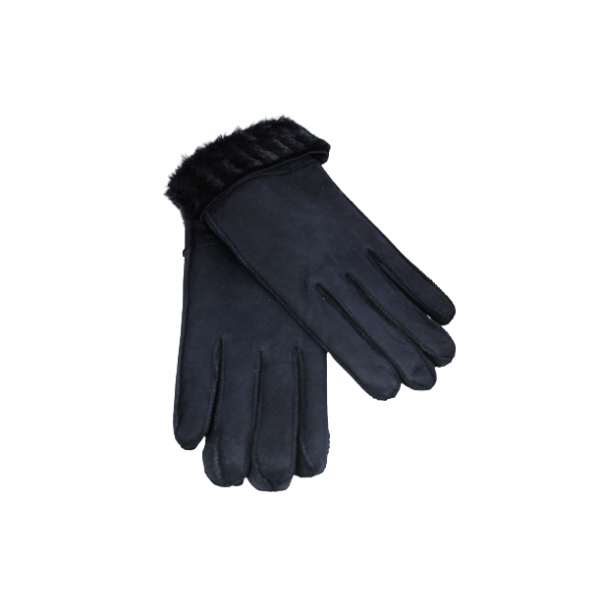 Дамски ръкавици от естествена агнешка вълна цвят тъмно синьо