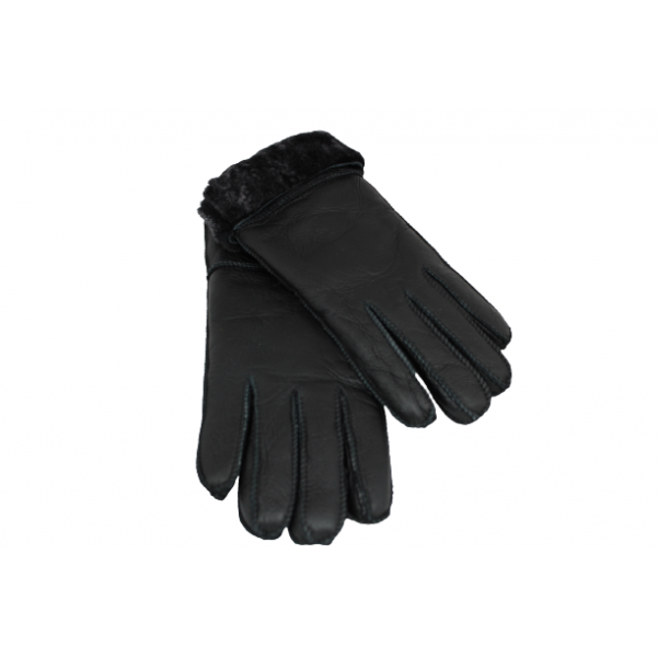 Дамски ръкавици от естествена агнешка вълна цвят черен