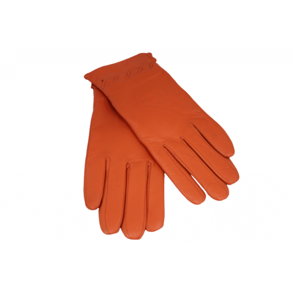 Дамска ръкавици от естествена кожа цвят оранж код:90056