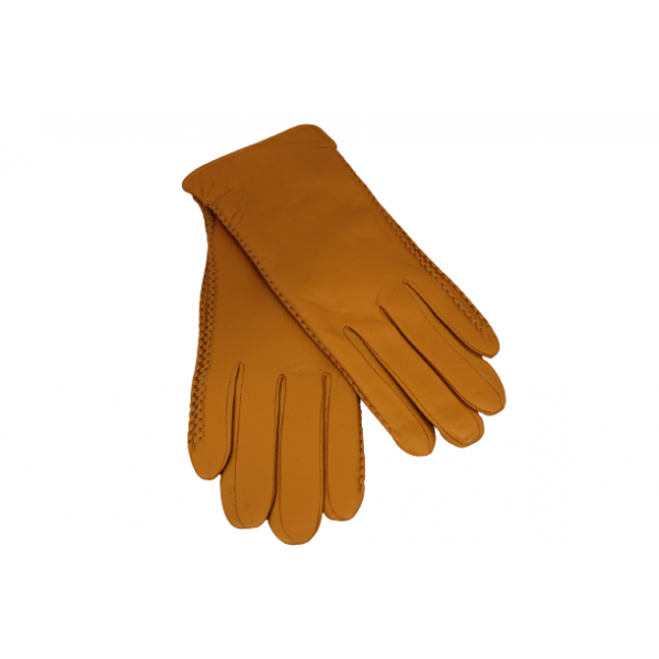 Дамска ръкавици от естествена кожа цвят горчица код:90016