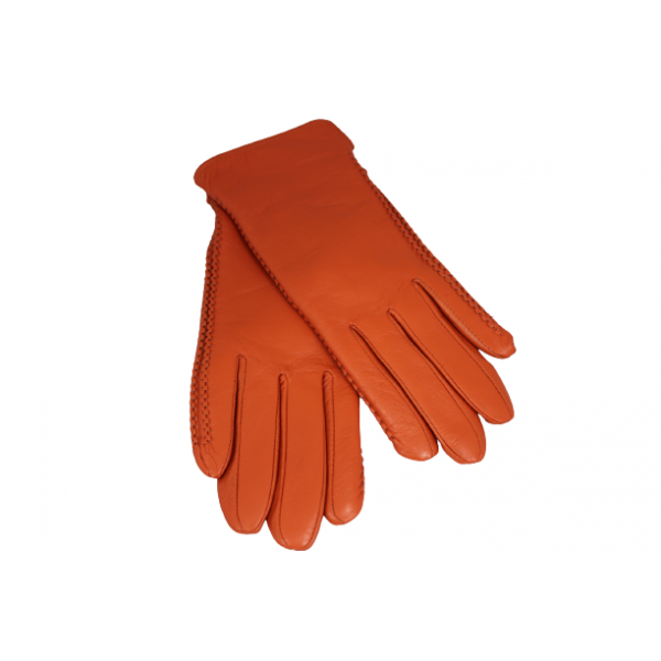 Дамска ръкавици от естествена кожа цвят оранж код:90016