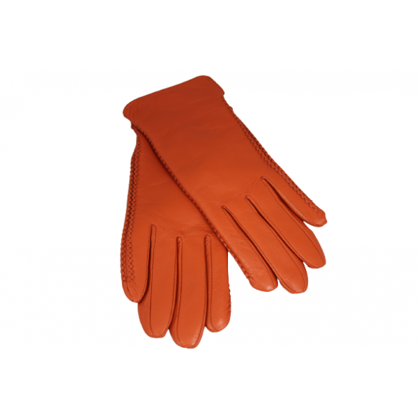 Дамска ръкавици от естествена кожа цвят оранж код:90016