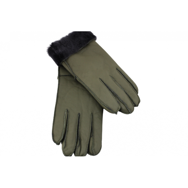Дамски ръкавици от естествена агнешка вълна цвят папрат