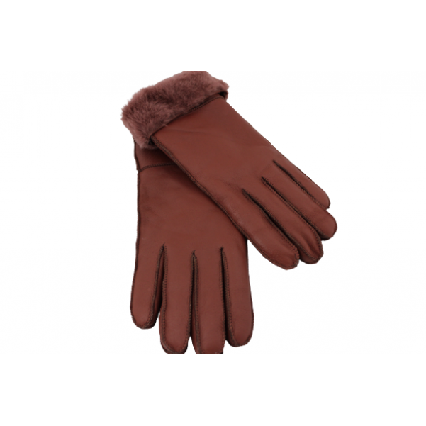 Дамски ръкавици от естествена агнешка вълна цвят Кафява Охра