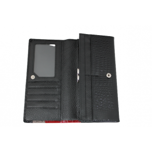 Дамски портфейл от естествена кожа и лак цвят черно код:90020