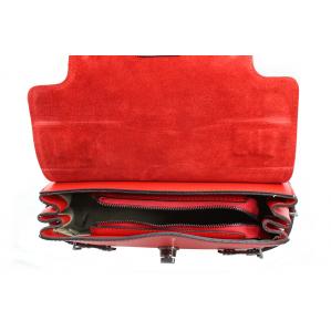 Дамска чанта от естествена кожа цвят червен с животински принт