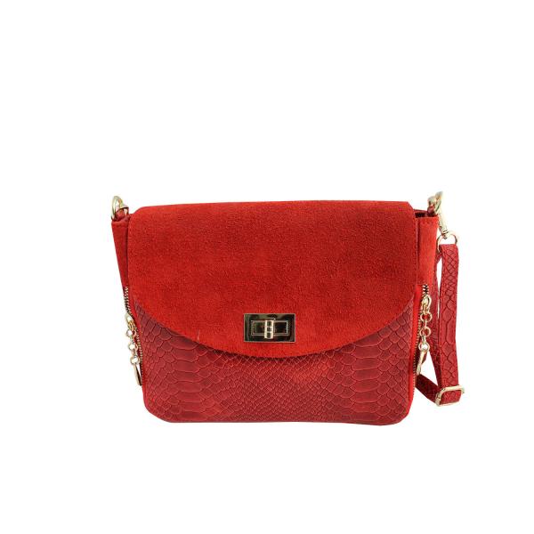 Дамска чанта от естествена кожа цвят червен