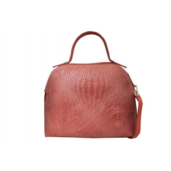 Дамска чанта от естествена кожа цвят корал