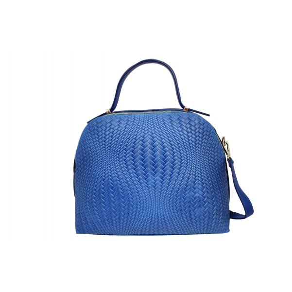 Дамска чанта от естествена кожа цвят кралско синьо