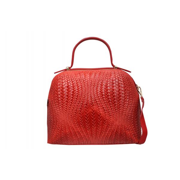 Дамска чанта от естествена кожа цвят червен