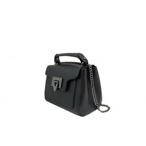 Кокетна малка дамска чанта от естествена кожа цвят черен