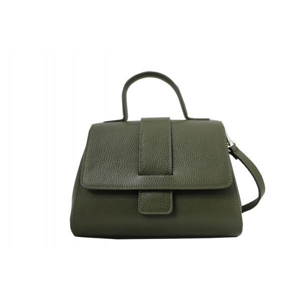 Дамска чанта от естествена кожа цвят маслено зелен