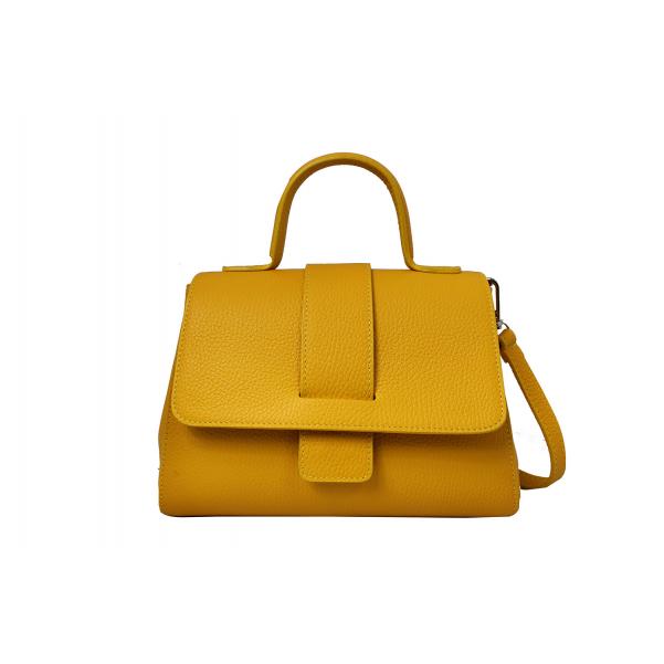 Дамска чанта от естествена кожа цвят жълт