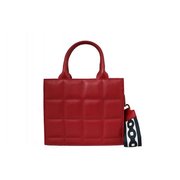 Дамска чанта от естествена кожа с капитониран дизайн цвят червен