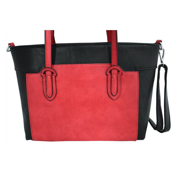 Дамска чанта от еко кожа основен цвят черен,комбиниран с червено