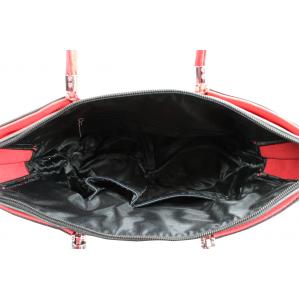 Дамска чанта от еко кожа цвят черен комбиниран с червено