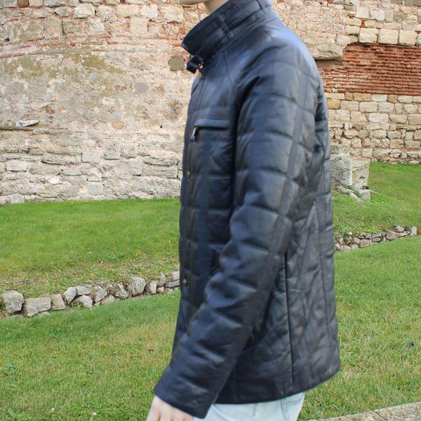 Мъжко яке от Агнешка кожа цвят тъмно син