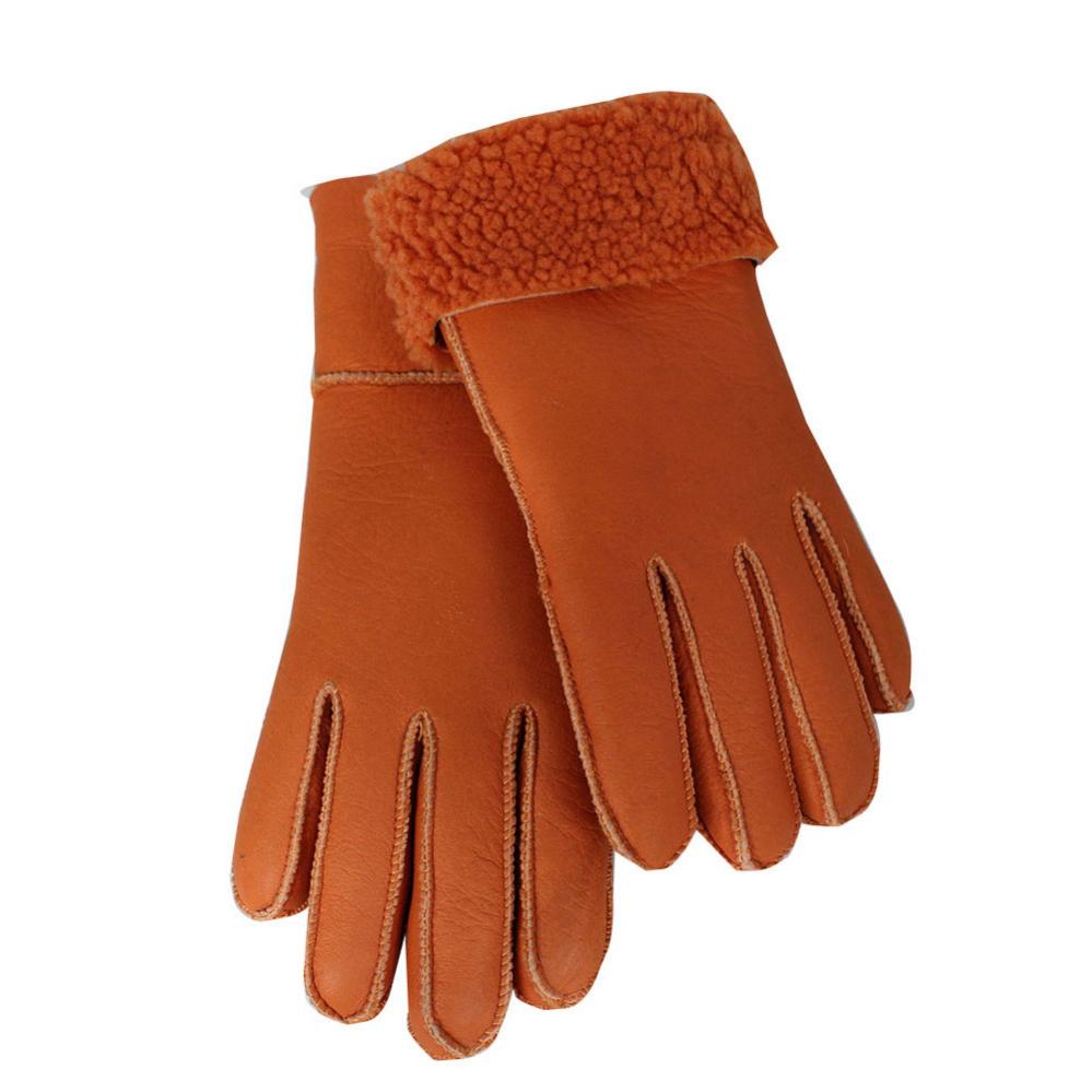 Дамски ръкавици от естествена агнешка вълна цвят портокал